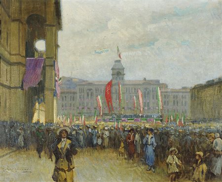 Giovanni Zangrando Trieste 1867-1941 "La festa dell'annessione in Piazza...