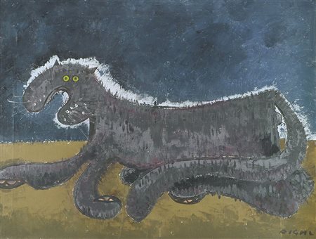 Federico Righi Trieste 1908-1987 "Gatto nero nella notte" cm. 60x80 - olio su...