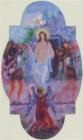 Mario Lannes Trieste 1900-1983 "Cristo risorto" cm. 33x20 - tempera su carta...