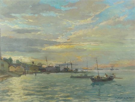 Ferdinando Noulian Trieste 1891-1984 "Verso sera" cm. 36x48 - olio su cartone...