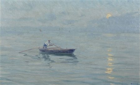 Guido Grimani Trieste 1871-1933 "Pescatore solitario" cm. 28x45 - olio su...