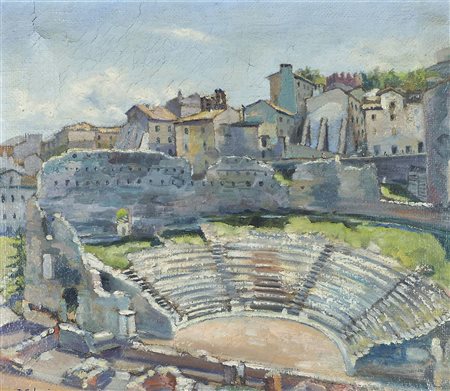 Riccardo Colonni 1910-1956 "Teatro Romano a Trieste" cm. 50x60 - olio su tela...