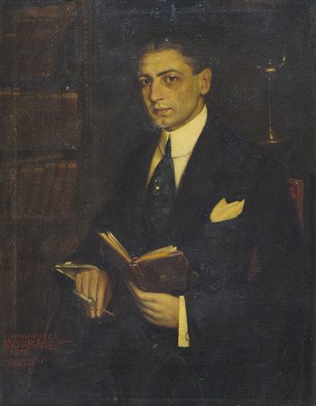 Cesare Sofianopulo Trieste 1889-1968 "Lettura in biblioteca" cm. 93x72 - olio...