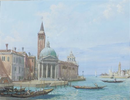 Michele Loberto 1922-? "Veduta di Venezia dal mare" cm. 22x28 - acquerello su...