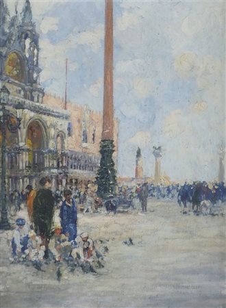 Attilio Fonda 1880-? "Venezia, Piazza S. Marco" cm. 33x24 - olio su cartone...