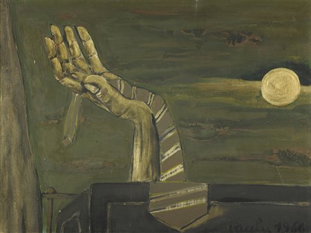 VACCHI SERGIO (n. 1925) Cravatta al chiaro di luna. 1966. Olio su tela . Cm...
