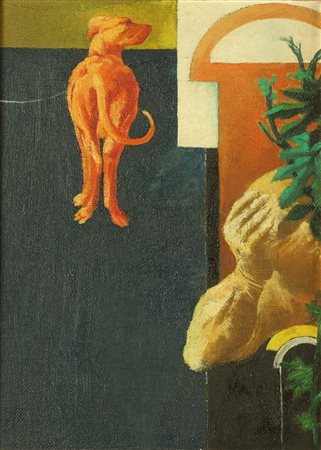 SARRI SERGIO (n. 1938) L'uomo e il cane. 1965. Olio su tela . Cm 24,50 x...