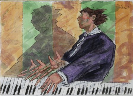 GIAMPAOLO TALANI, Il pianista, Tecnica mista su carta Anno 2015 Dim. 35x50...