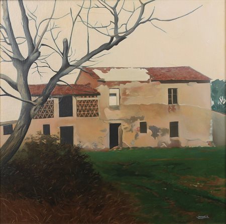 ADOLFO LORENZETTI, Paesaggio, Olio su tela Anno 1989 Dim.40x40 Al verso data...