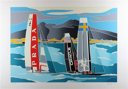 UGO NESPOLO, America’s Cup, Serigrafia polimaterica Dim 70x100 Esemplare...