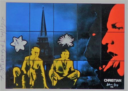 GILBERT & GEORGE, Christian, Cartolina Anno 1982 Dim. 10,3x15 Datato e...