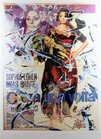 MIMMO ROTELLA, Sophia Loren, Multiplo decollage dim. 100X70 Esemplare P.A....