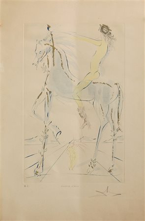 SALVADOR DALI, Giovanna d'Arco, Acquaforte colorata a mano Dim. 57x38 Opera...