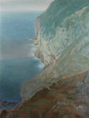 LAURA MAJ, Veduta delle Cinque terre, Olio su tavola Dim. 80x60 Firmato in...