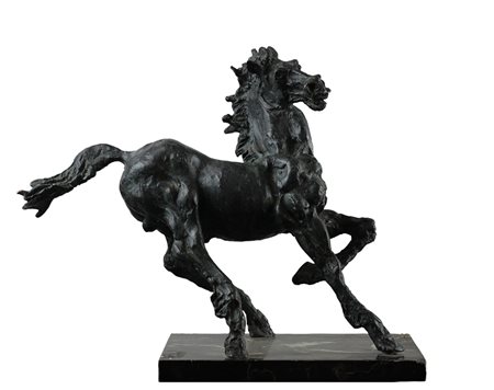 AUGUSTO MURER, Cavallo, Scultura in bronzo con base di marmo Anno 1980 Dim....