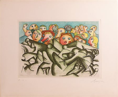 ENRICO BAJ, Senza titolo, Incisione Dim. 28x40 (Foglio 50x60) Esemplare E.A....