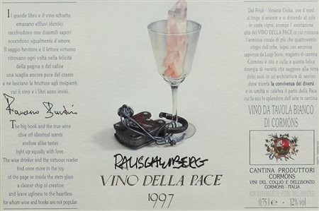 ROBERT RAUSCHENBERG, Senza titolo, Etichetta "Vino della pace" Anno 1997 Dim....