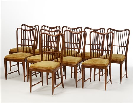 Paolo Buffa (Milano 1903 - Milano 1970)Dieci sedie in legno di mogano e noce...
