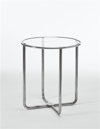 Tavolino razionalista circolare in tubolare metallico cromato e vetro "VIS"....
