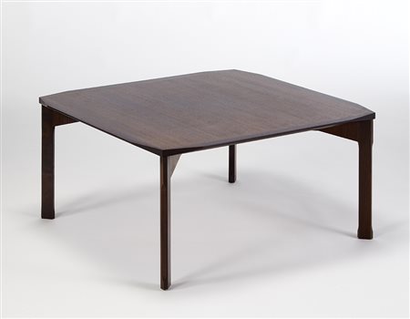 Tavolo basso in legno di palissandro indiano massello e bordato, piano...