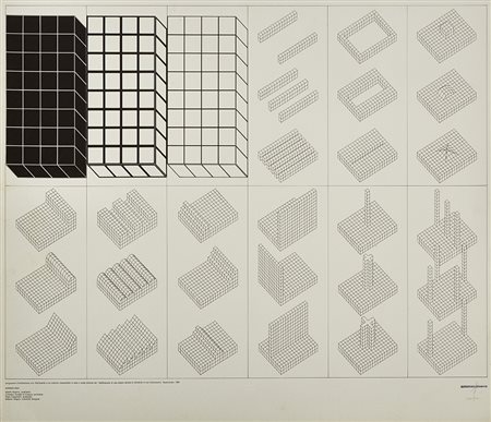 Superstudio "Istogrammi d'architettura"Litografia su carta forte raffigurante...
