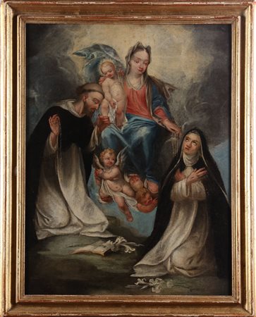 ARTISTA LOMBARDO DEL XVII SECOLO Madonna e santi. Olio su tela . Cm 61,50 x...