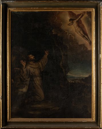 ARTISTA DEL XVII SECOLO San Francesco riceve le stigmate. Olio su tela . Cm...