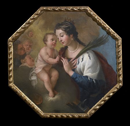 ARTISTA VENETO DEL XVII SECOLO Matrimonio mistico di Santa Caterina. . Olio...