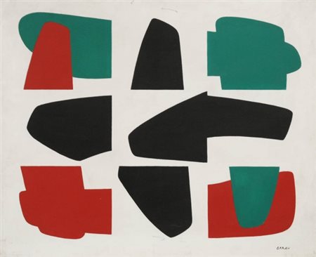 AUGUSTO GARAU 1923 " Incastri verdi rossi neri ", 1974 Olio su tela, cm. 65 x...