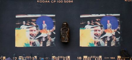 NAM JUNE PAIK 1932 - 2006 " Cage with Buddha ", 1989 Olio e collage su tela...