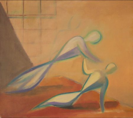 VIRGILIO GUIDI 1891 - 1984 " Figure nello spazio ", 1949 Olio su tela, cm. 70...