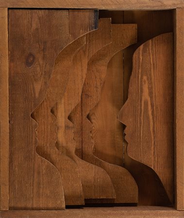 Mario Ceroli (Castelfrentano (Ch) 1938 ) Profili , Scultura in legni di pino...