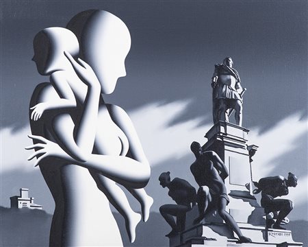 Mark Kostabi (Los Angeles 1960 ) Past and present 1999, Olio su tela, cm....