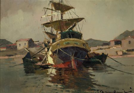 Carlo Domenici (Livorno 1897 Portoferraio 1981) Vecchio veliero Olio su...