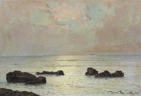 Gino Romiti (Livorno 1881 1967) Marina con vele 1933 Olio su tavola cm....