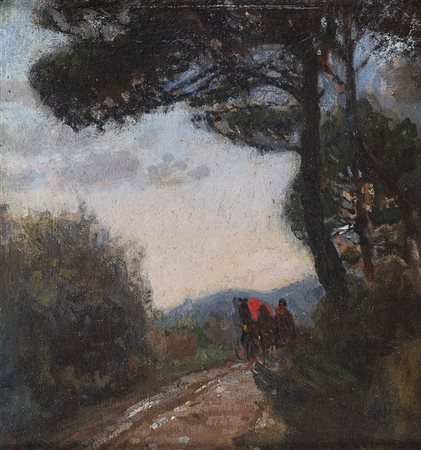 Raffaello Gambogi (Livorno 1874 Livorno 1943) Strada di campagna con calesse...
