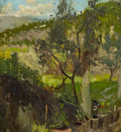 Cesare Ciani (Firenze 1854 1925) Paesaggio Olio su cartone, cm. 22,5x21,5. ,...