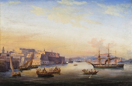 Salvatore Fergola (Napoli 1799 1874) Veduta di Malta - La Valletta Olio su...