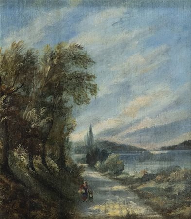 François Diday (Ginevra 1802 1877) Paesaggio con figure 1822 Olio su tavola,...