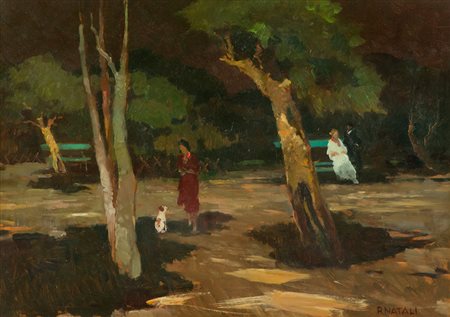 Renato Natali (Livorno 1883 1979) Al parco Olio su faesite, cm. 50x70,...