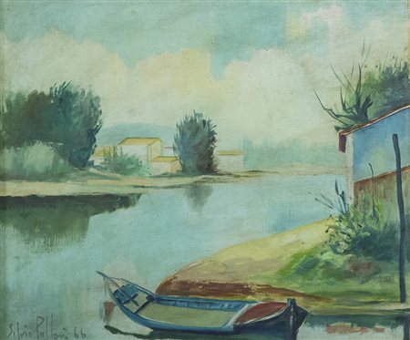 Silvio Polloni (Firenze 1888 Firenze 1972) Barca sul fiume 1966 Olio su tela,...