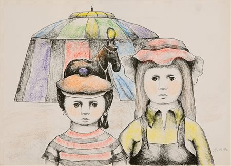 Roberto Masi (Firenze 1940 2011) Bambini al circo Pastelli e carboncino su...