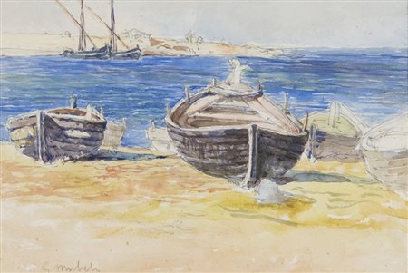 Guglielmo Micheli (Livorno 1866 Livorno 1926) Barche sulla spiaggia...