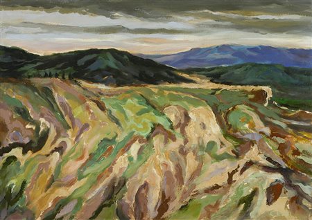 Carlo Levi (Torino 1902 Roma 1975) Montagne Olio su tela, cm. 49,5x70,...