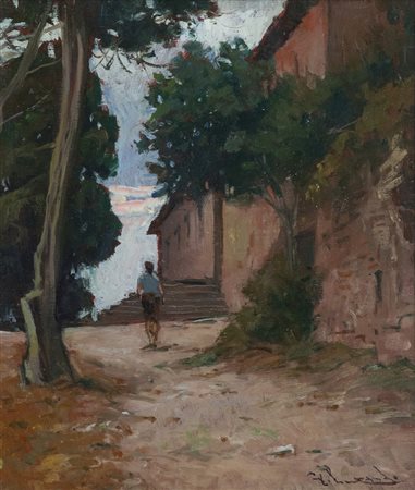 Giorgio Luxardo (Livorno 1937 ) Valle benedetta Olio su tavola, cm. 28x24.,...