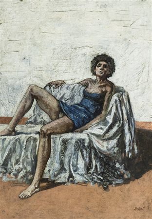 Alberto Sughi (Cesena 1928 2012) Figura Olio su tela, cm. 100x70., Firmato in...
