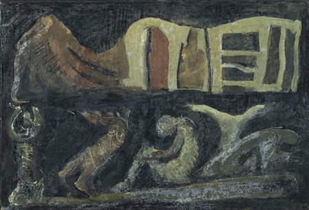 Mario Sironi (Sassari 1885 Milano 1961) Composizione 1955 c.a. Olio e tempera...