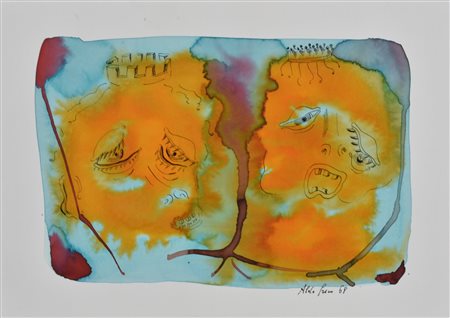 Aldo Greco CLOWNS acquerello e china su carta, cm 24x35 sul fronte: firma e...