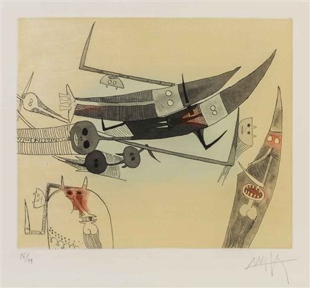 WILFREDO LAM (1902 - 1982) Senza titolo Acquaforte e acquatinta, es. 96/99...