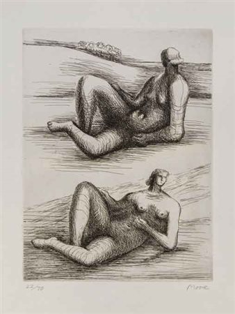 HENRY MOORE (1898 - 1986) Senza titolo Acquaforte, es. 22/75 30 x 23 cm...